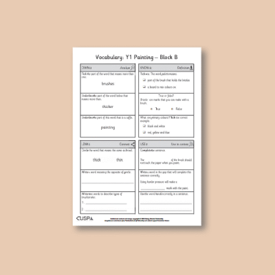 Y1 Art and Design B (Painting) Vocabulary Questions VQ