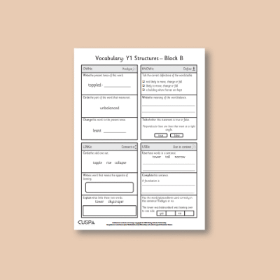Y1 Design and Technology B (Structures) Vocabulary Questions VQ