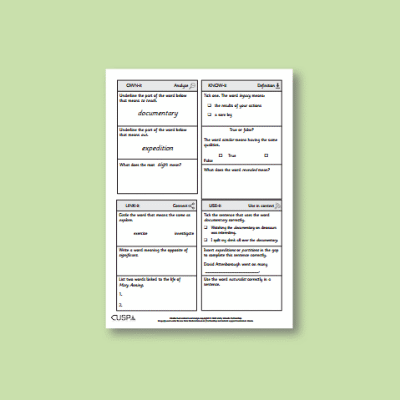 Y1 History (The Lives of Significant People - Mary Anning and David Attenborough) Vocabulary Questions VQ