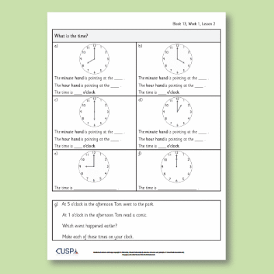Image of Year 1 Maths 13 (Measurement Time) Additional Resources AR CUSP Resource