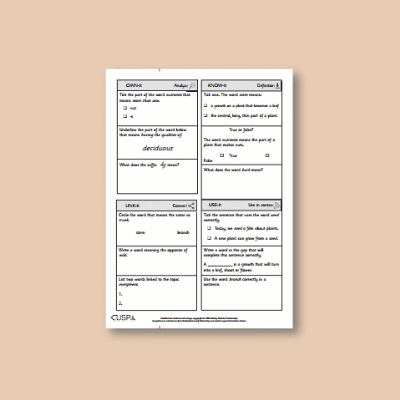 Y1 Science (Plants, including Trees) Vocabulary Questions VQ