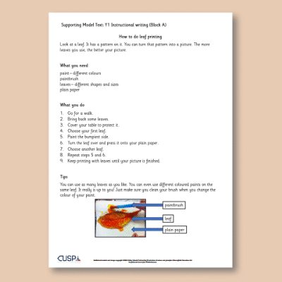 Y1 Writing A (Instructional Writing) Supporting Model Text SMT
