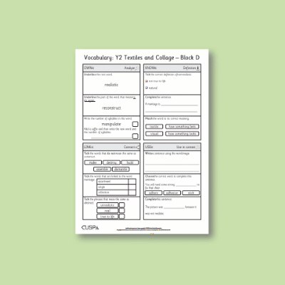 sm_Y2 Art and Design D (Textiles and Collage) Vocabulary Questions VQ