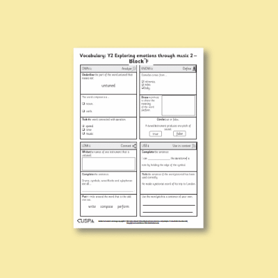 Y2 Music F (Exploring Emotions Through Music 2) Vocabulary Questions VQ