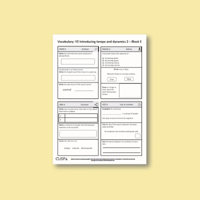 Y2 Music E (Introducing Tempo and Dynamics 2) Vocabulary Questions VQ