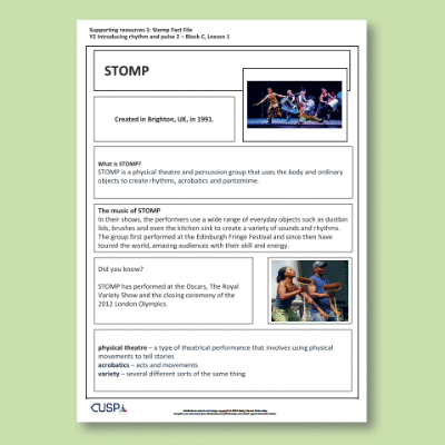 Image of Year 2 Music C (Introducing Rhythm and Pulse 2) Stomp CUSP Resource