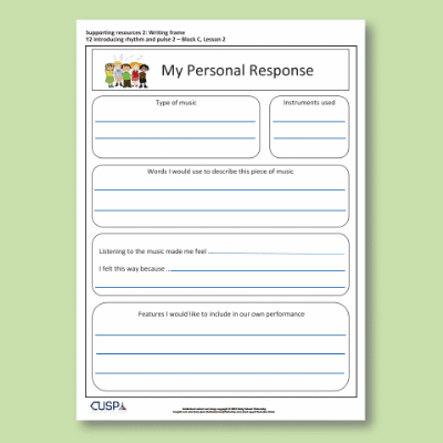 Image of Year 2 Music C (Introducing Rhythm and Pulse 2) My Personal Response CUSP Resource
