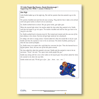 Y2 Reading (Little People, Big Dreams: David Attenborough) Supporting Text ST