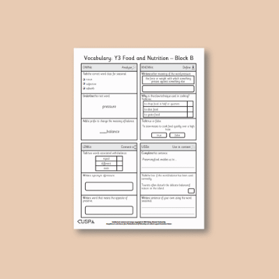 Y3 Design and Technology B (Food and Nutrition) Vocabulary Questions VQ