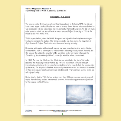 Y3 Reading (The Magician’s Nephew 1) Supporting Text ST
