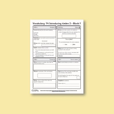 Y4 Music F (Introducing Timbre 2) Vocabulary Questions VQ