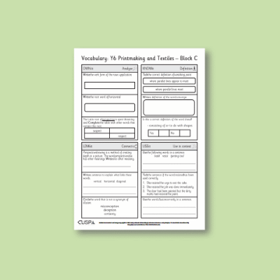 Y6 Art and Design C (Printmaking and Textiles) Vocabulary Questions VQ
