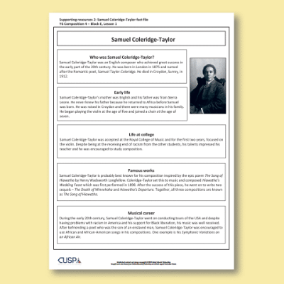 Image of Year 6 Music E (Composition 04) Samuel Coleridge-Taylor CUSP Resource