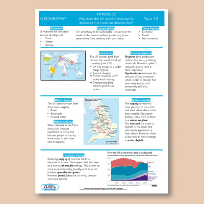 Y10 Geography (Sustainable resource management in the UK) Knowledge Organiser KO