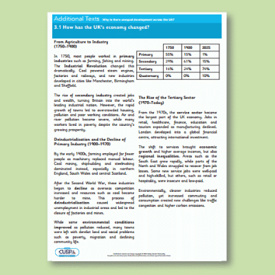 Y10 Geography (Why is there unequal development across the UK?) Additional Texts AT