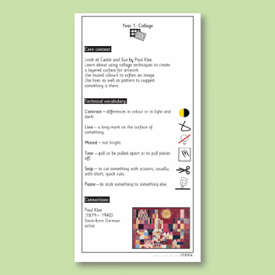 Y1 Art and Design F (Creative Response, Collage) Knowledge Notes KN