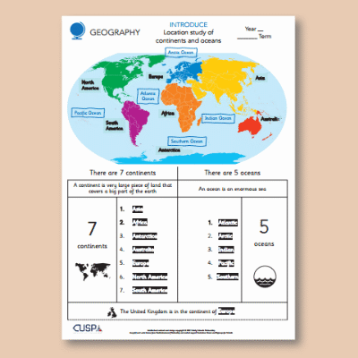 Y1 Geography (Continents, Oceans & Countries of UK) Knowledge Organiser KO