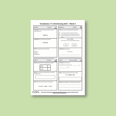 Y1 Music C (Introducing Pitch) Vocabulary Questions VQ
