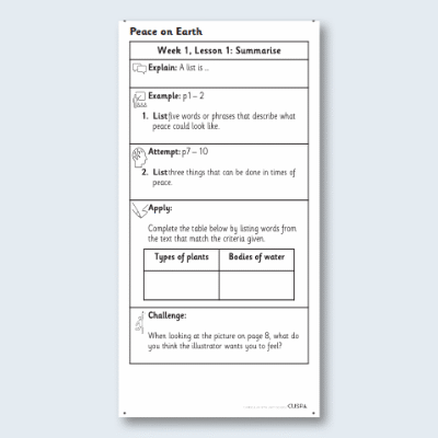 Y1 Reading (Peace on Earth) Knowledge Notes KN