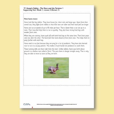 Y1 Reading (Aesop’s Fables - The Hare and the Tortoise) Supporting Texts ST
