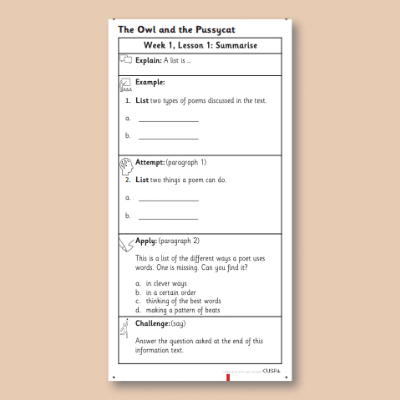 Y1 Reading (The Owl and the Pussy-Cat) Knowledge Notes KN