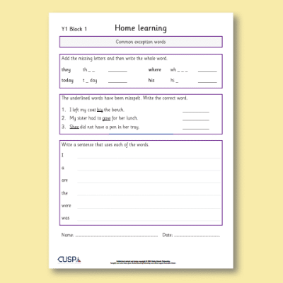 Y1 Spelling Block 01 Home Learning HL