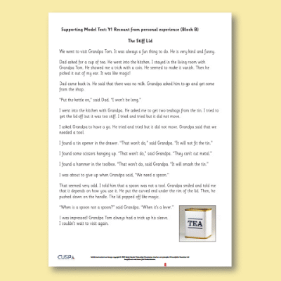 Y1 Writing B (Recount From Personal Experience) Supporting Model Text SMT