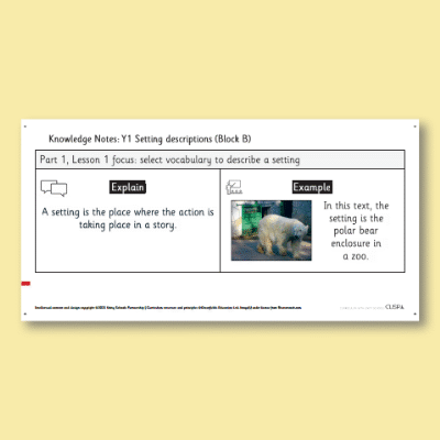 Y1 Writing B (Setting Descriptions) Knowledge Notes KN