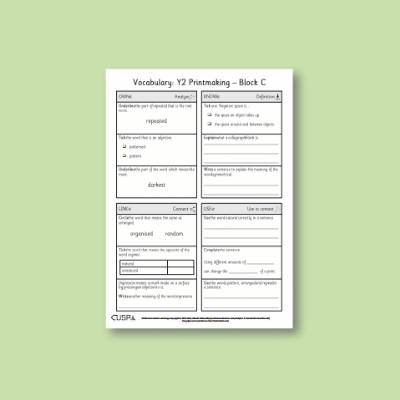 Y2 Art and Design C (Printmaking) Vocabulary Questions VQ
