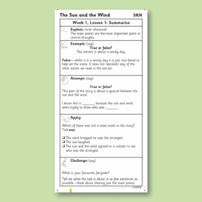 Y2 Reading (Aesop’s Fables – The Sun and The Wind) Knowledge Notes SKN