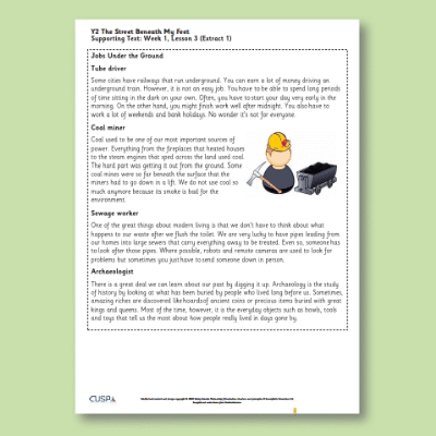 Y2 Reading (The Street Beneath my Feet) Supporting Texts ST