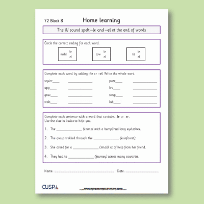 Y2 Spelling Block 08 Home Learning HL