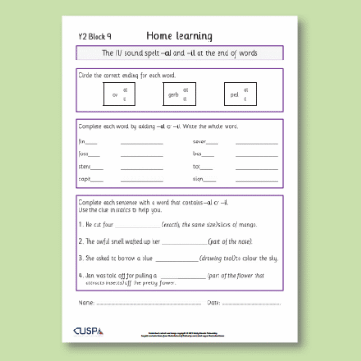 Y2 Spelling Block 09 Home Learning HL