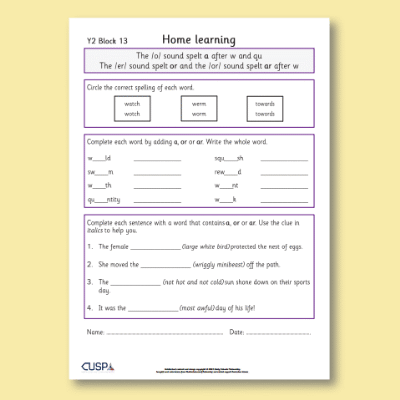 Y2 Spelling Block 13 Home Learning HL