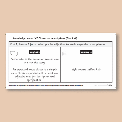 Y2 Writing A (Character Descriptions) Knowledge Notes KN