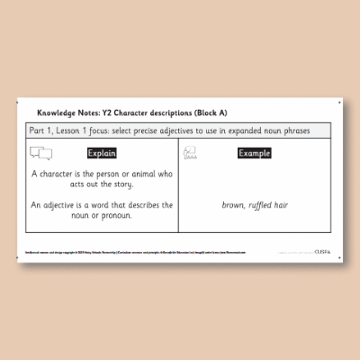 Y2 Writing A (Character Descriptions) Knowledge Notes SKN