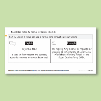 Y2 Writing B (Formal Invitations) Knowledge Notes KN