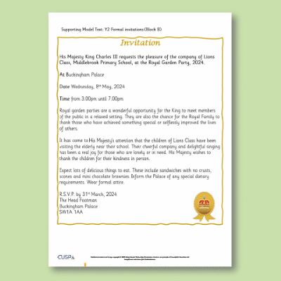 Y2 Writing B (Formal Invitations) Supporting Model Text SMT