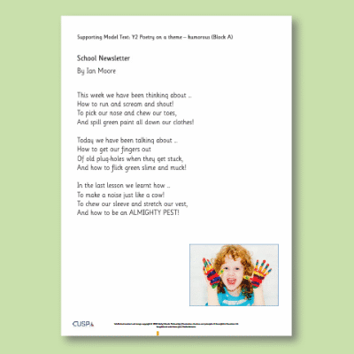 Y2 Writing A (Poetry on a Theme: Humorous) Supporting Model Text SMT