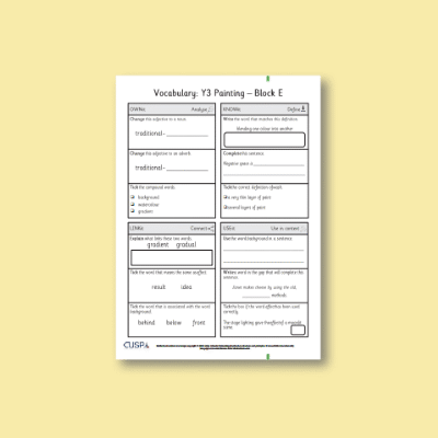 Y3 Art and Design E (Painting) Vocabulary Questions VQ