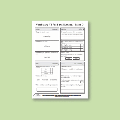 Y3 Design and Technology D (Food and Nutrition) Vocabulary Questions VQ