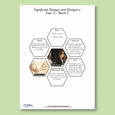 Y3 Design and Technology C (Mechanisms) AR Significant Designers Hexagon Connections