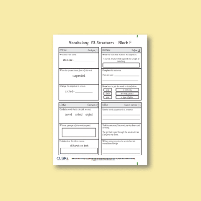 Y3 Design and Technology F (Structures) Vocabulary Questions VQ