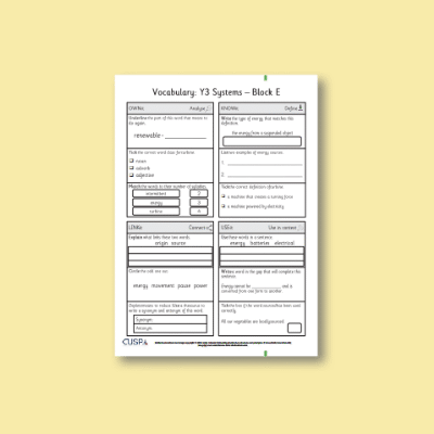 Y3 Design and Technology E (Systems) Vocabulary Questions VQ