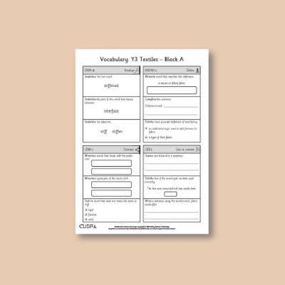Y3 Design and Technology A (Textiles) Vocabulary Questions VQ