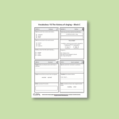 Y3 Music C (The History of Singing) Vocabulary Questions VQ