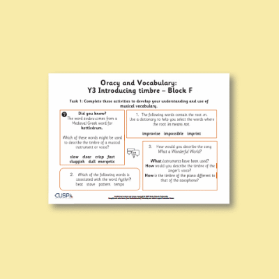 Y3 Music F (Introducing Timbre) Oracy Tasks OT