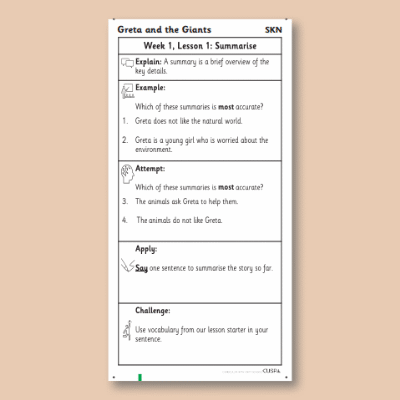 Y3 Reading (Greta and the Giants) Knowledge Notes SKN