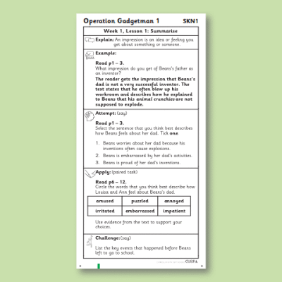 Y3 Reading (Operation Gadgetman 1) Knowledge Notes SKN