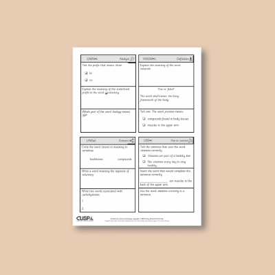 Y3 Science (Animals, including Humans) Vocabulary Questions VQ